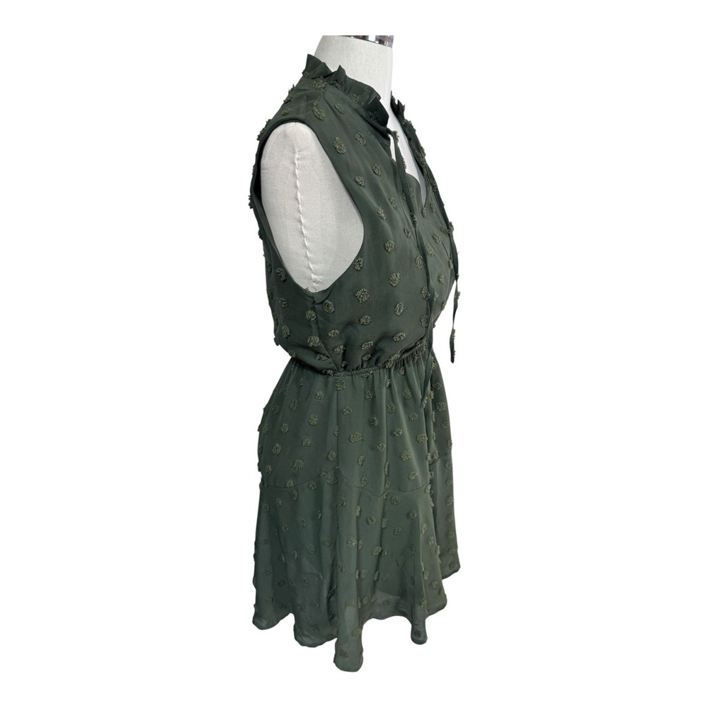 Simplee Swiss Dot Chiffon Ruffle Mini Dress Army Green Cottagecore Women's Small - Picture 3 of 9